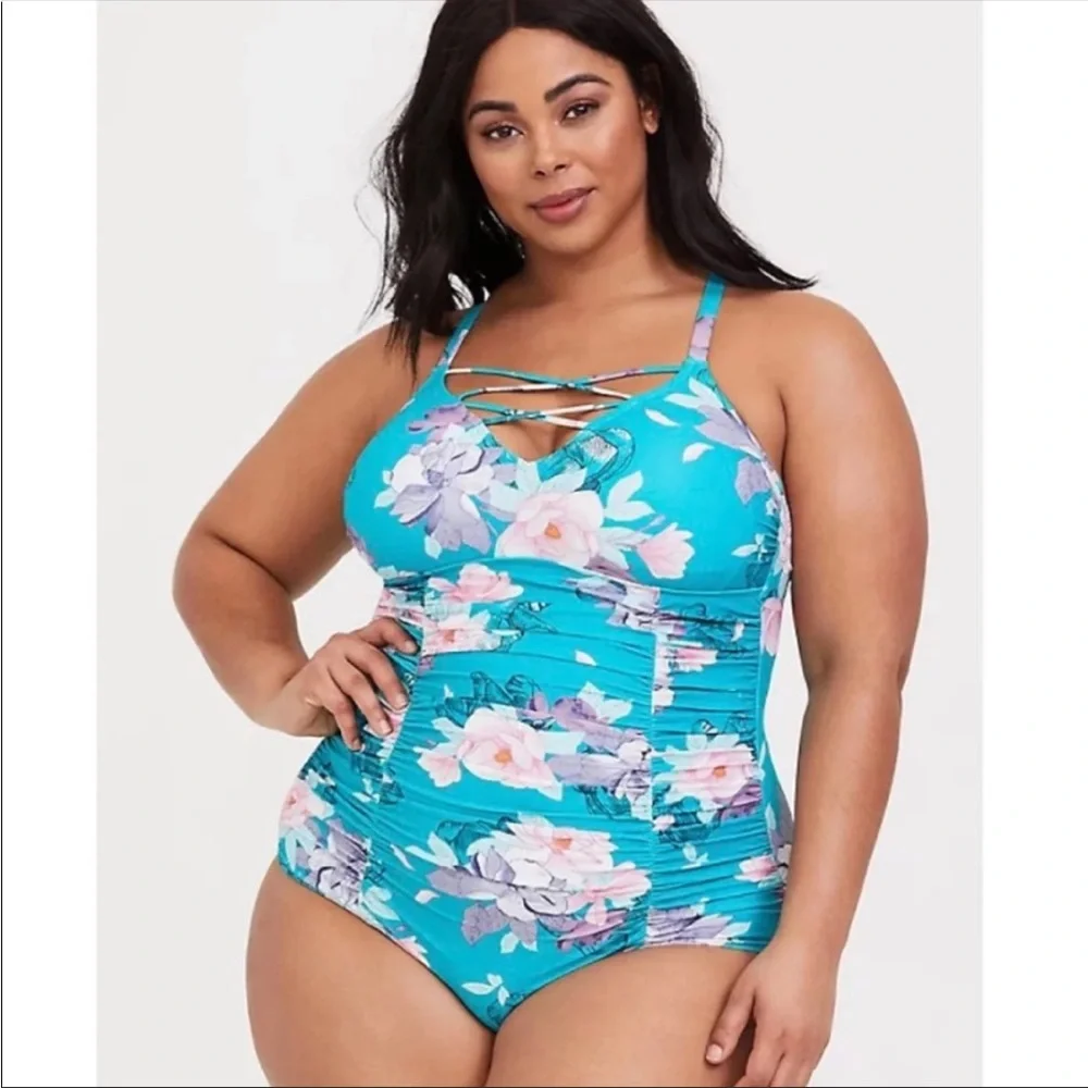 Torrid turquoise floral strappy swimsuit